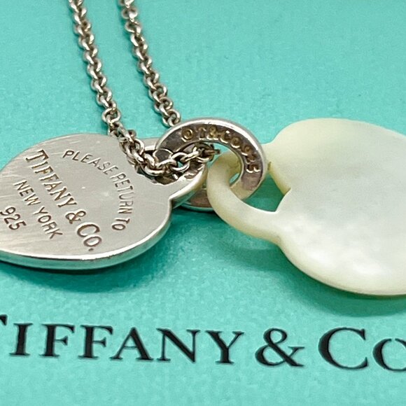 Tiffany & Co. Silver Double Return To Heart Mother of Pearl Pendant Necklace - Picture 5 of 11